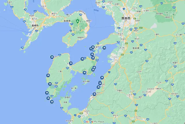 熊本県の海水浴場マップ