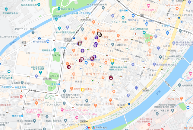 熊本市繁華街のナイトスポットマップ