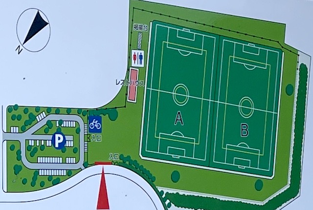 桷志田サッカー競技場の案内図