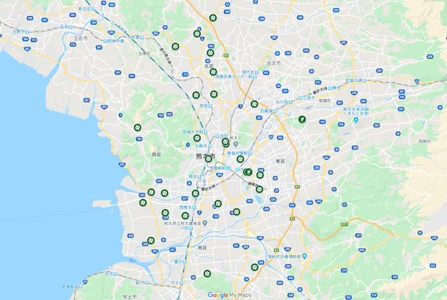 熊本市のスポーツ広場マップ