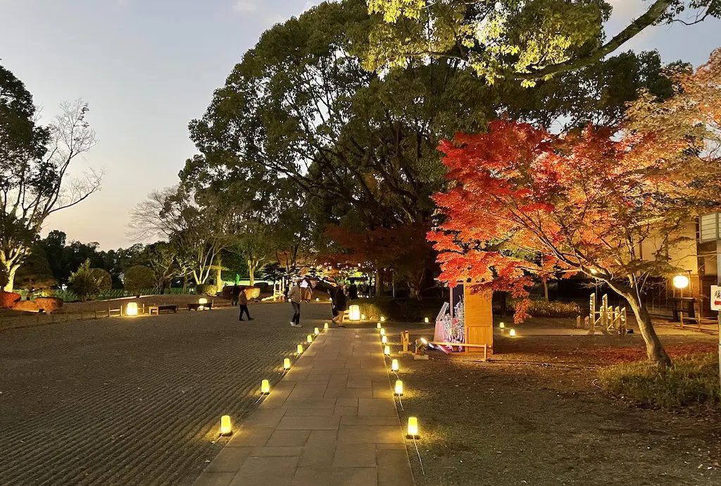 ライトアップされた門前庭園